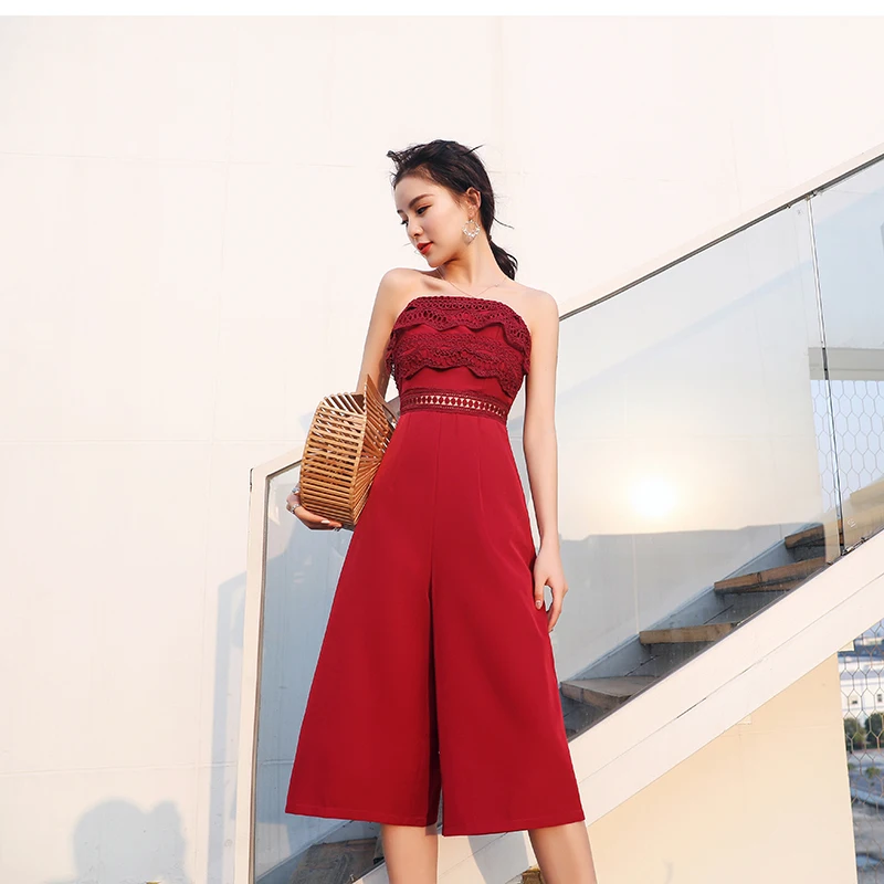 Женские летние однотонные комбинезоны без бретелек с высокой талией вырезами и