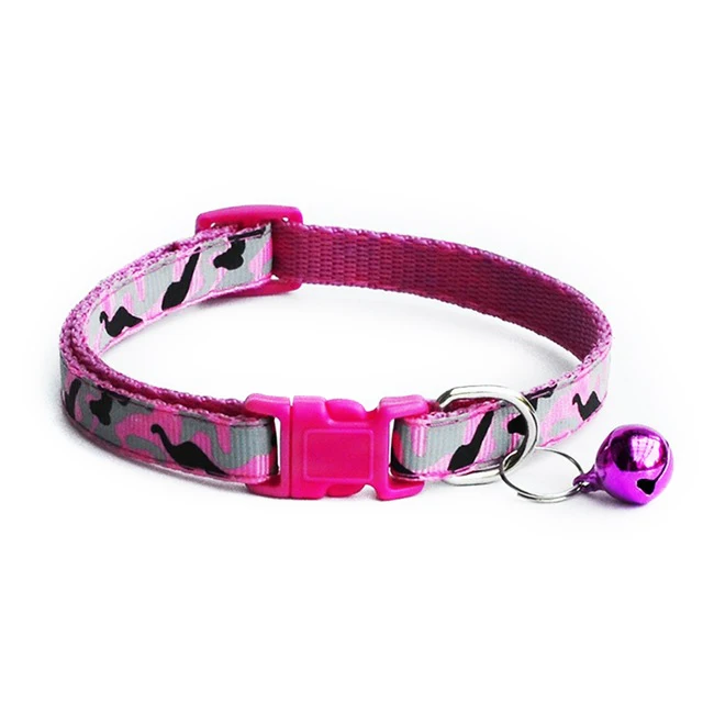 Pink Ошейник для маленьких собак, кошек, камуфляжный с колокольчиком, быстроразъемный ошейник для кошек, ожерелье для котенка, аксессуары для домашних животных, поводок, поводок MP0068 - Цвет: Pink