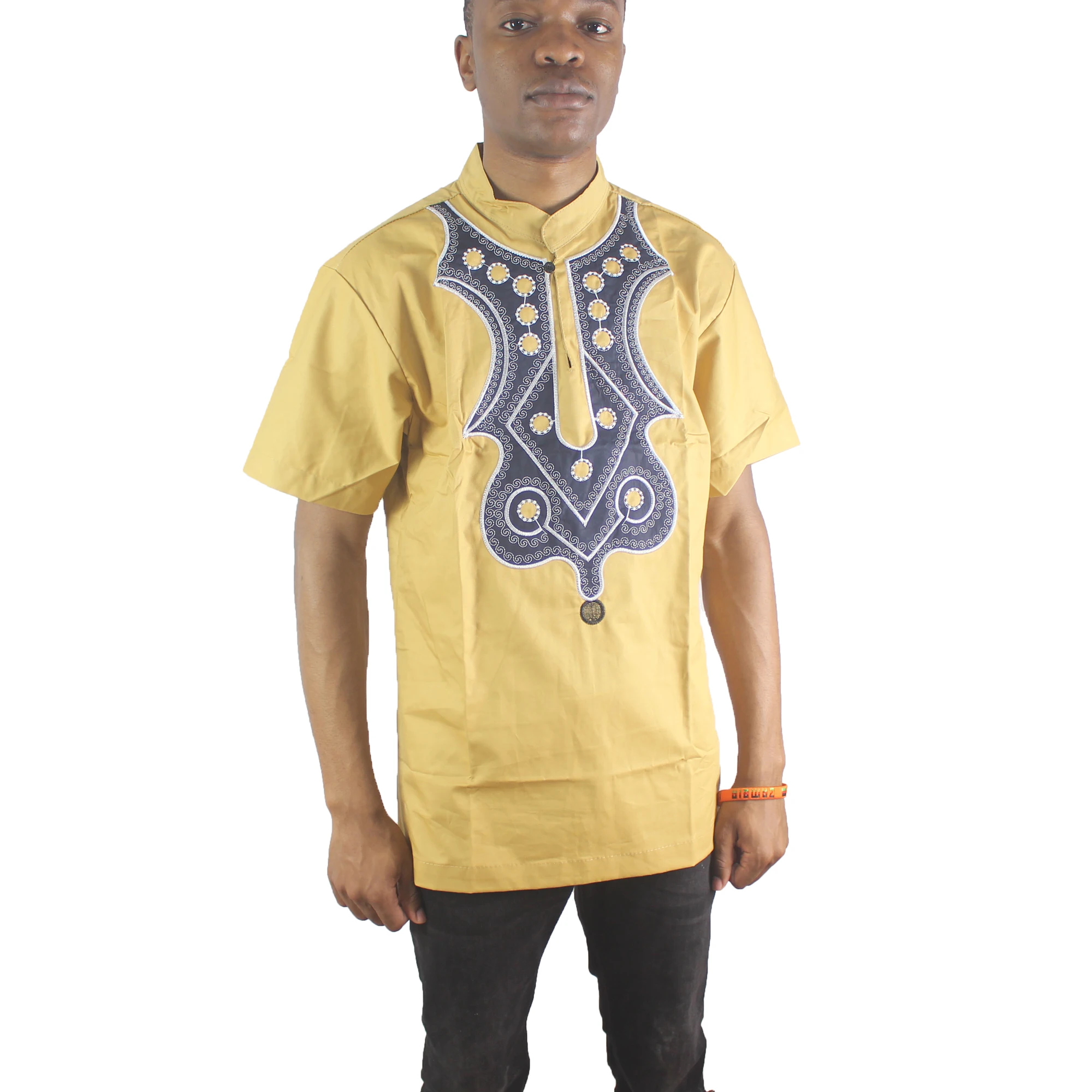 Африканская желтая Мужская рубашка Dashiki с вышивкой из Анкары|Африканская одежда|