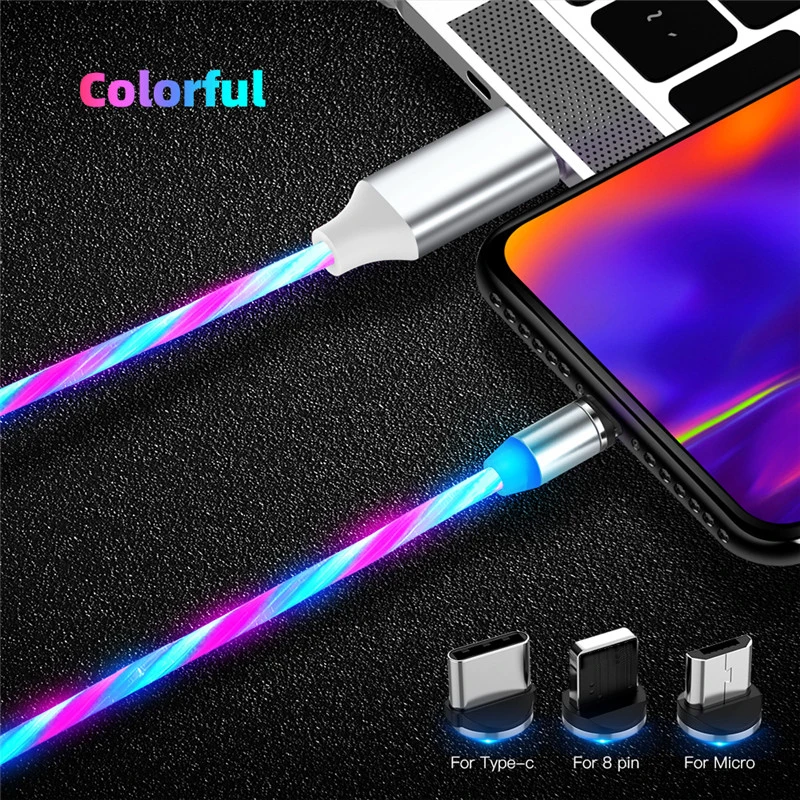 Светящийся Магнитный кабель USB C Micro для iPhone быстрой зарядки 8 контактный зарядный