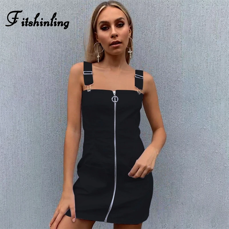 Fitshinling летнее платье на молнии с ремнем женское 2019 уличная мода тонкие короткие