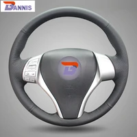 bannis black artificial leather diy hand stitched steering wheel cover for nissan 2013 teana 2014 x trail qashqai sentra