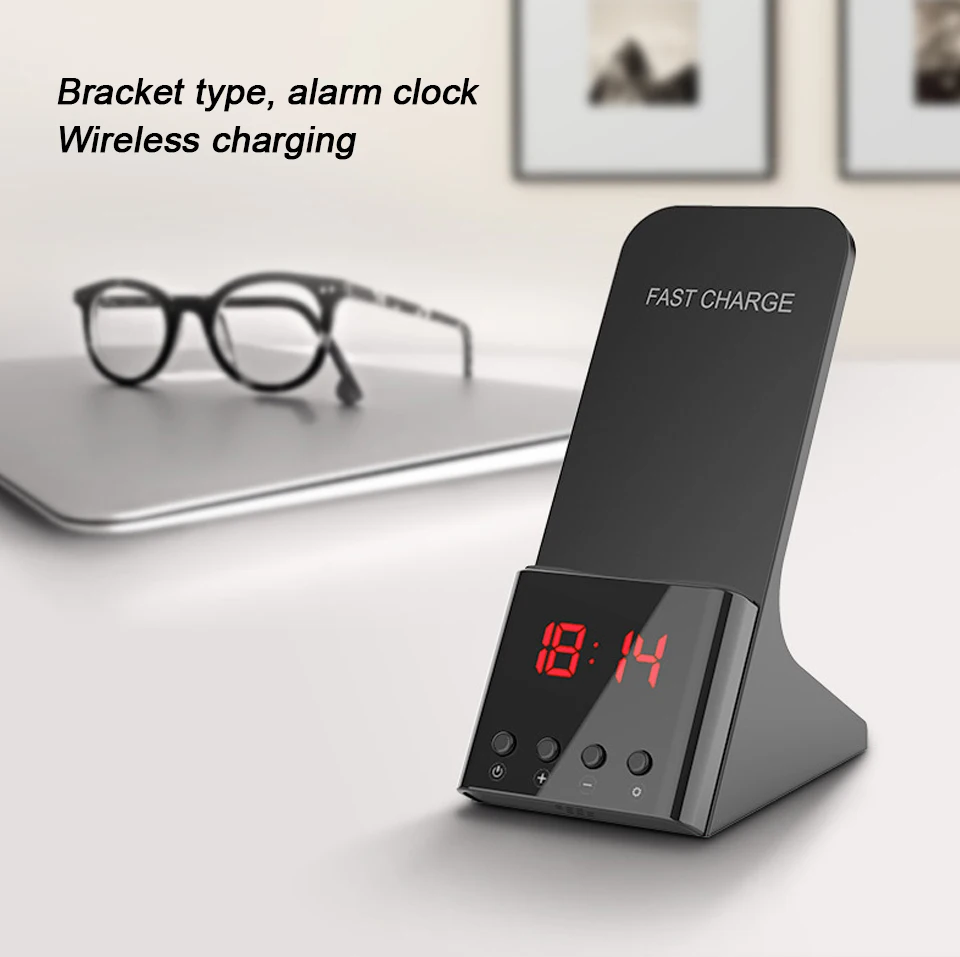 

Youbina 10W Qi Fast Wireless Charger Charging Stand USB Holder with Alarm Clock Digital Display For iPhone X XS Max 7 8 Samsung