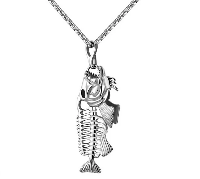 100PCS Hollow White Black Golden Jewelry Unique Fish Bone Pendant 22 &quotNecklace 316L Stainless Steel Punk Personality | Украшения и