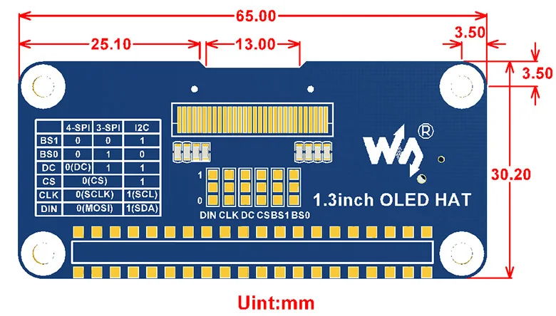 1 3-дюймовый oled-дисплей для Raspberry Pi 2B/3B/3B +/Zero W 128x64 пикселей SPI I2C интерфейс