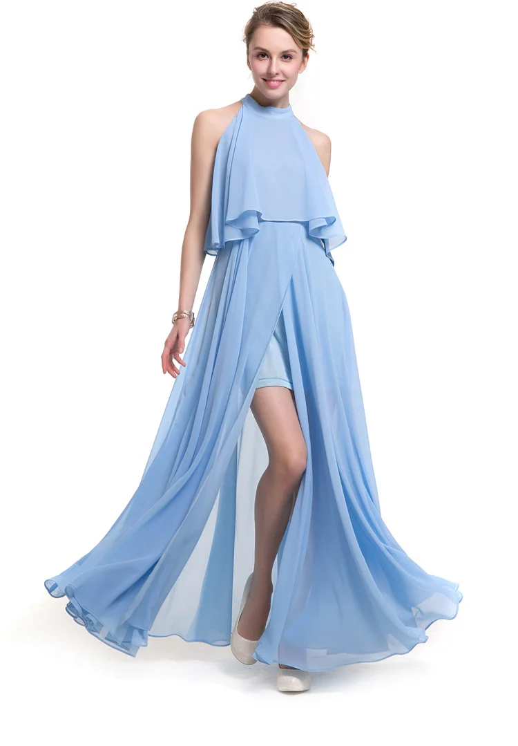 Женское шифоновое платье до щиколотки синее или фиолетовое длинное повседневные