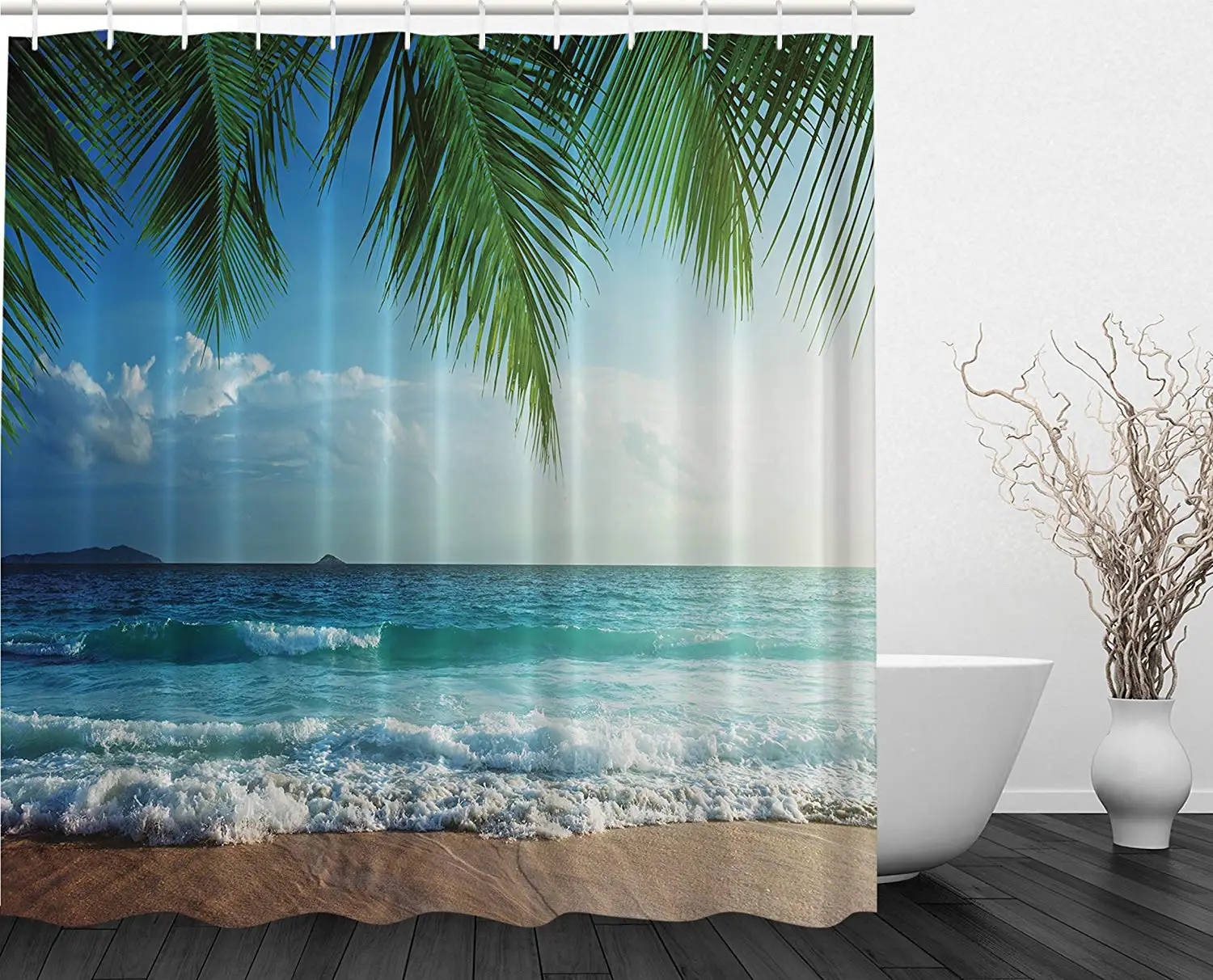 

Palms Ocean Tropical Island Beach Home Postcard Decor Bathroom Textile Leisure Traveler Explorer Print Shower Curtain