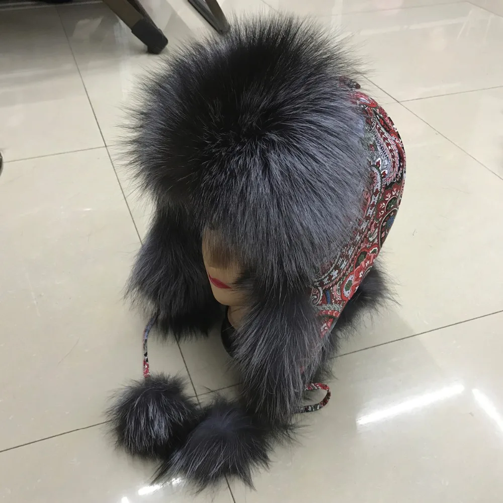 Женская шапка-ушанка из натурального Лисьего меха зимняя шапка-бомбер плотная