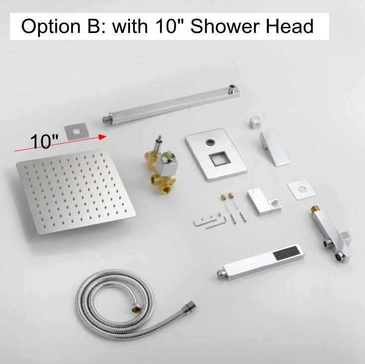with 10 inch shower Настенный душевой набор, квадратный с ручной душевой в стену, смеситель для душа с носиком, набор для душа, хромированный " 10" 1" ELK070 - Цвет: with 10 inch shower