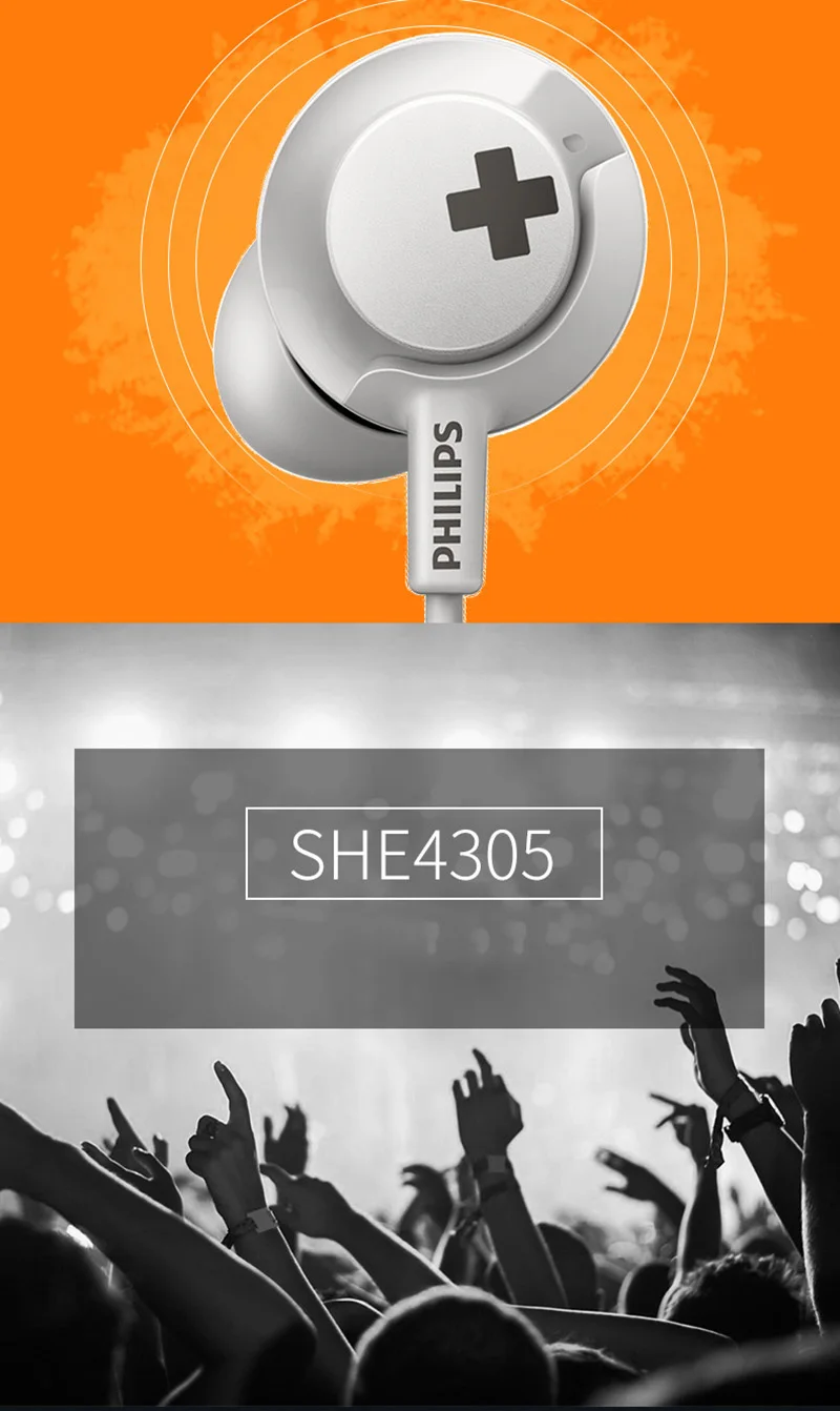 Philips SHE4305 3,5 мм наушники-вкладыши с шумоподавлением стерео бас гарнитура для Xiaomi официальный тест