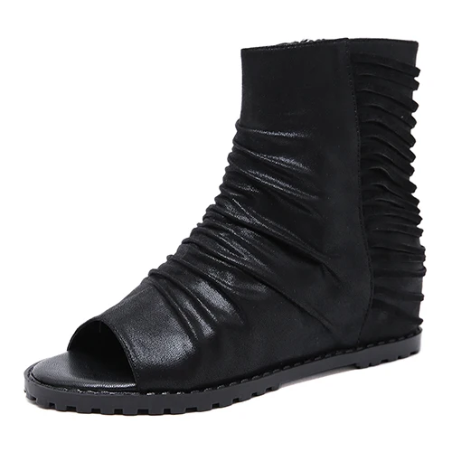 black shoes Gdgydh/Новинка г. весенне-летние женские ботинки из кожи, Черная женская обувь, увеличивающая рост, обувь с открытым носком, женские ботинки на молнии - Цвет: black shoes