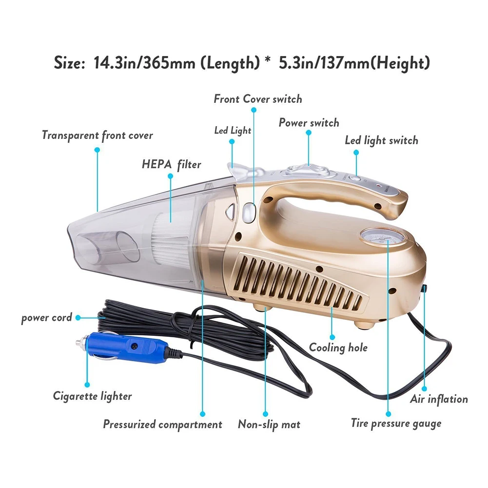 100 Вт автомобильный пылесос Aspiradoras мокрого и сухого двойного назначения Мощный