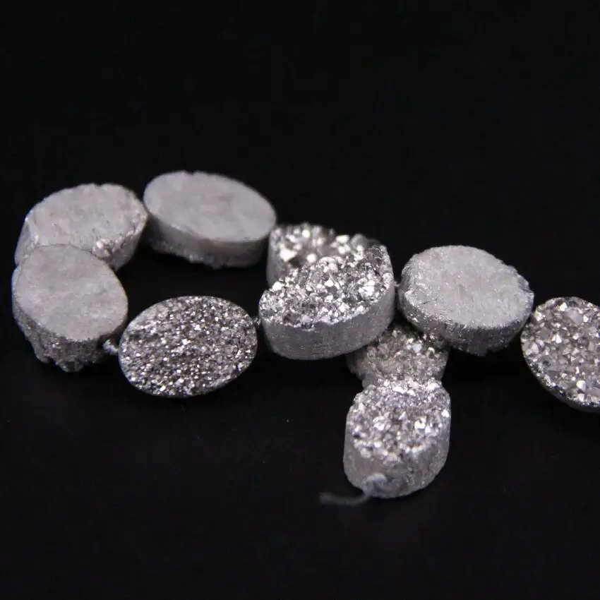 Approx11PCS/strand Silvers Титан натуральный кварц Geode Drusy овальные бусины самородки руг