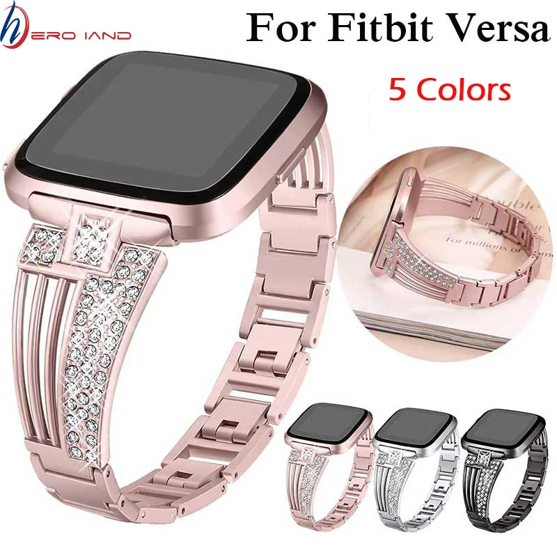 Ремешок для часов для fitbit versa, умный ремешок, браслет из нержавеющей стали, носимый ремень, стразы, сменные браслеты