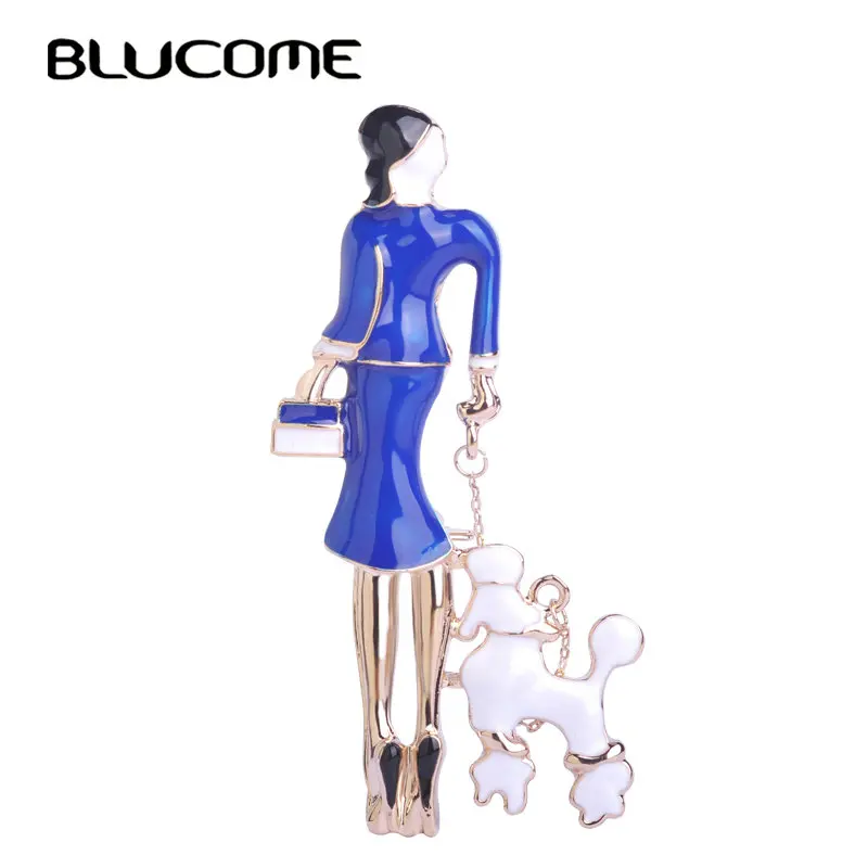 Женская Брошь для одежды Blucome золотистая брошь с синей эмалью в форме сумки