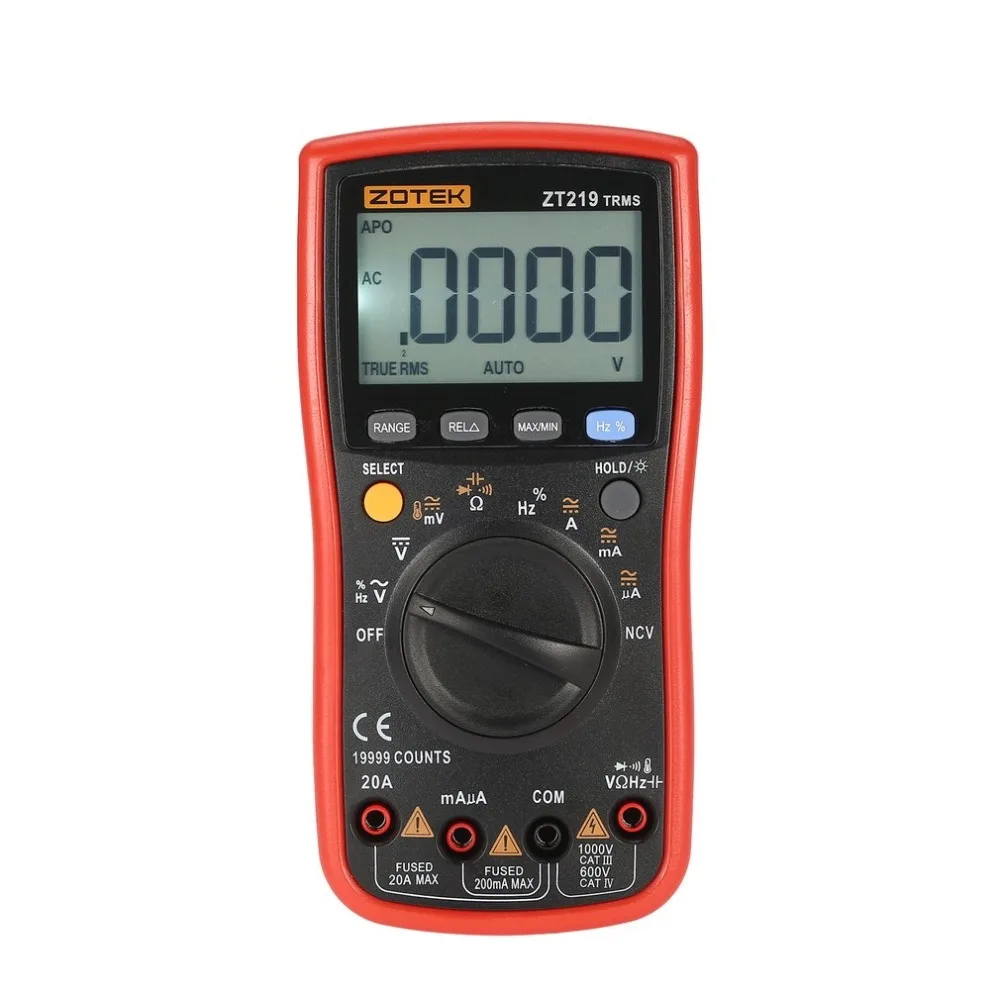 ZOTEK ZT219 19999 отсчетов True-RMS Автоматический диапазон цифровой мультиметр AC/DC Напряжение Ток вольтметр Емкость Ом диод метр