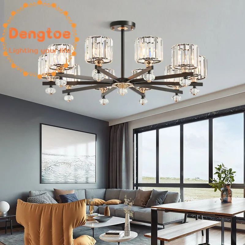 Crystal Chandelier for Living Room Dining Study Bedroom Modern Ceiling Pendant Lamp Black Iron frame | Лампы и освещение