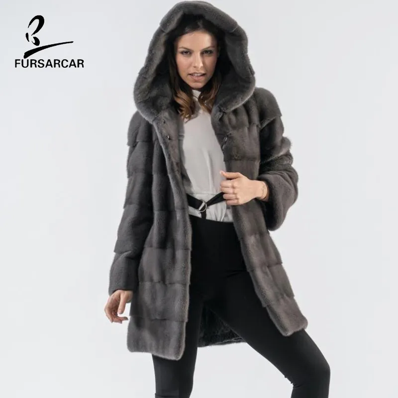 Женское зимнее пальто с капюшоном FURSARCAR темно-серая Толстая теплая куртка из