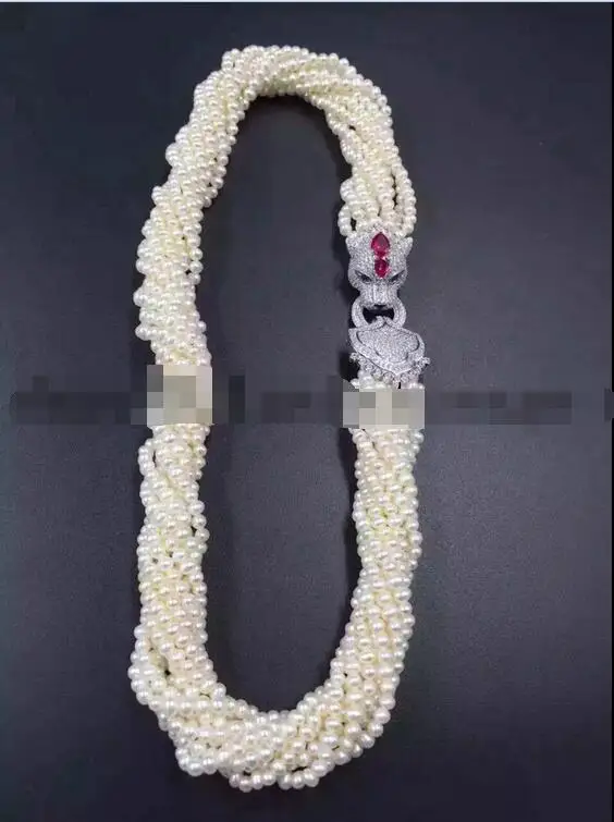 10 рядов Пресноводная жемчужина рядом с типом спайки round 3-5 мм и леопардовой