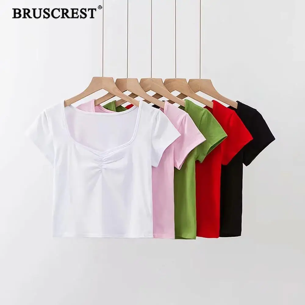 

Vintage Square Collar tshirt women clothes 2021 summer female casual short sleeve white t-shirt korean fashion punk streetwear