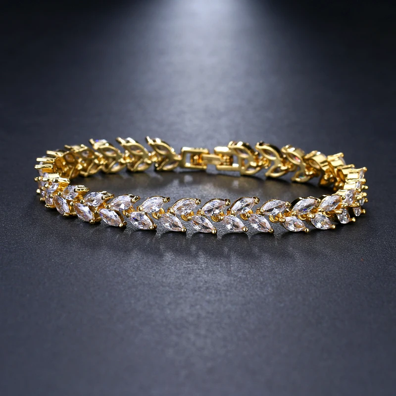 Bracelet YellowGold LXOEN Роскошные AAA циркон Оливковая ветвь кулон набор для женщин Мода белый розовое золото цвет Свадебные Ювелирные наборы Вечерние - Окраска металла: Bracelet YellowGold