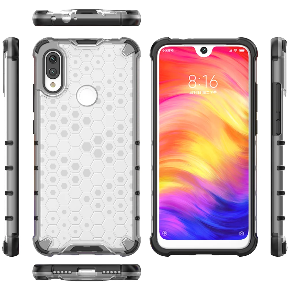 Чехол Hexa Core TPU+ PC Honeycomb прочная гибридная защита прозрачная цветная задняя крышка с защитой от царапин для Xiaomi Redmi Note 7