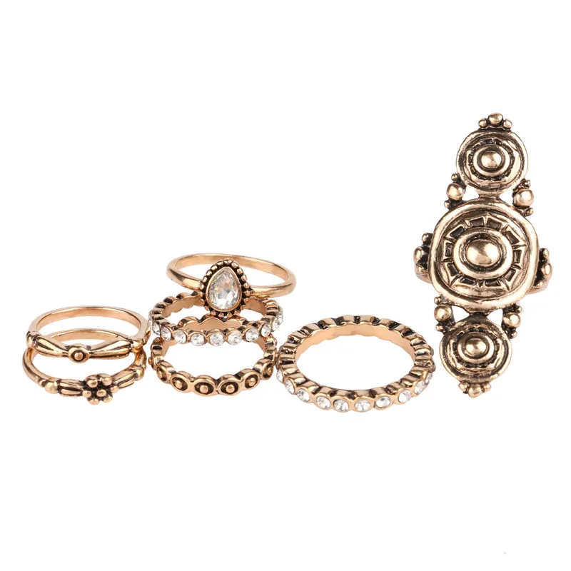 Винтажные кольца с цветами для женщин 7 шт./компл. золотистого цвета Бохо летние