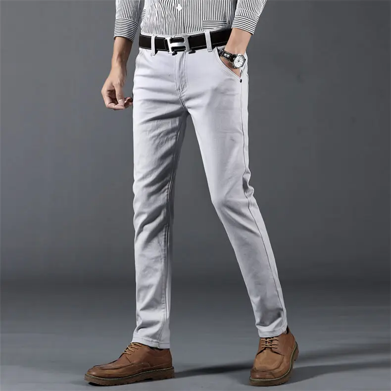 Light gray 6 цветов, повседневные мужские брюки, весна, новинка, бизнес стиль, модные, повседневные эластичные прямые брюки, мужские, брендовые, серые, белые, хаки, темно-синие - Цвет: Light gray