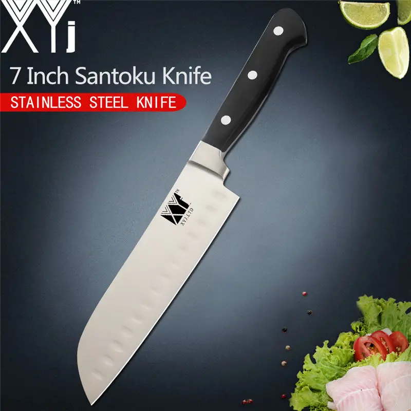 XYj японский инструмент для очистки овощей Santoku для нарезки хлеба шеф-повара из нержавеющей стали кухонный нож с антипригарным лезвием полный Тан инструменты для приготовления пищи - Цвет: 7 inch Santoku inch