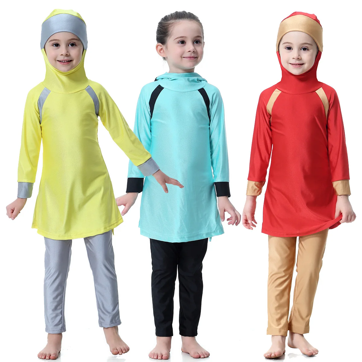 

Muslim Sets Girls Muslim Swimwear Girls Swimsuit Islamic Clothes For 80-160cm Children Kids Beachwear Candy Color Patchwork