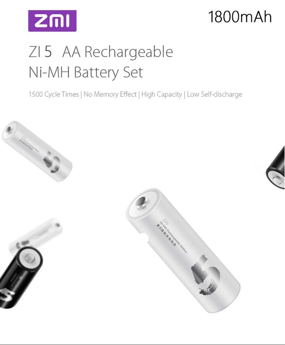 4 шт Xiaomi 1,2 V ZMI ZI7 ZI5 AAA 1800mah AA 700mAh перезаряжаемые батареи Ni-MH батареи для дистанционного contronl умный дом