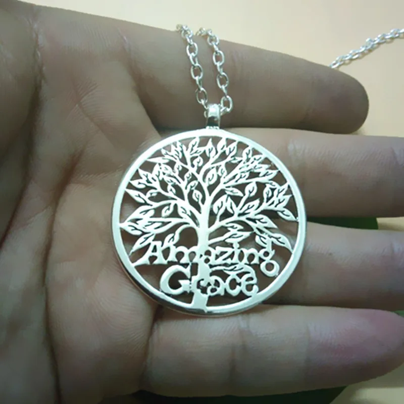 Ожерелье с монограммой Древо жизни уникальный кулон вырезами текстовое дерево
