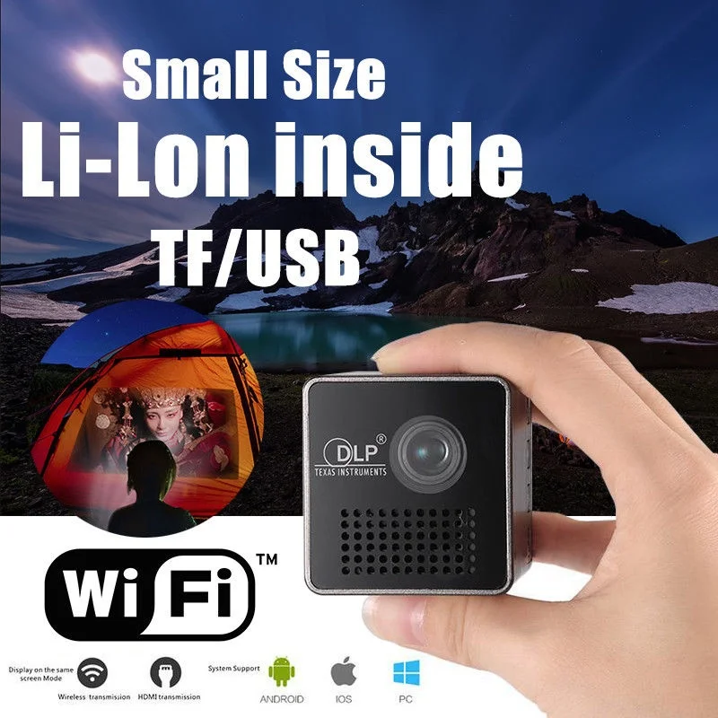 Мини проектор 1080P беспроводной WIFI мобильный Поддержка Miracast DLNA Карманный