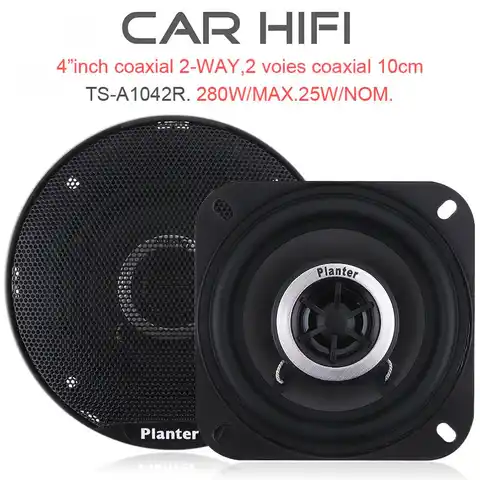 Автомобильный коаксиальный Hi-Fi динамик, 2 шт., 280 Вт, 4 дюйма, автомобильная аудиосистема, стереоколонка с полным диапазоном частот для автомо...