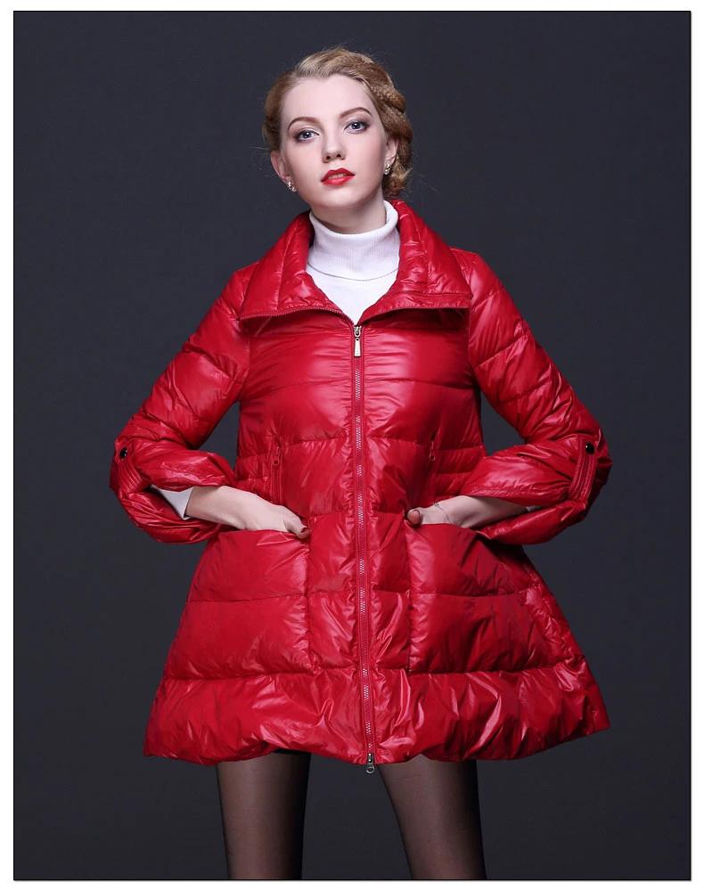 Женский пуховик с юбкой Зимняя Толстая Свободная куртка на белом утином пуху