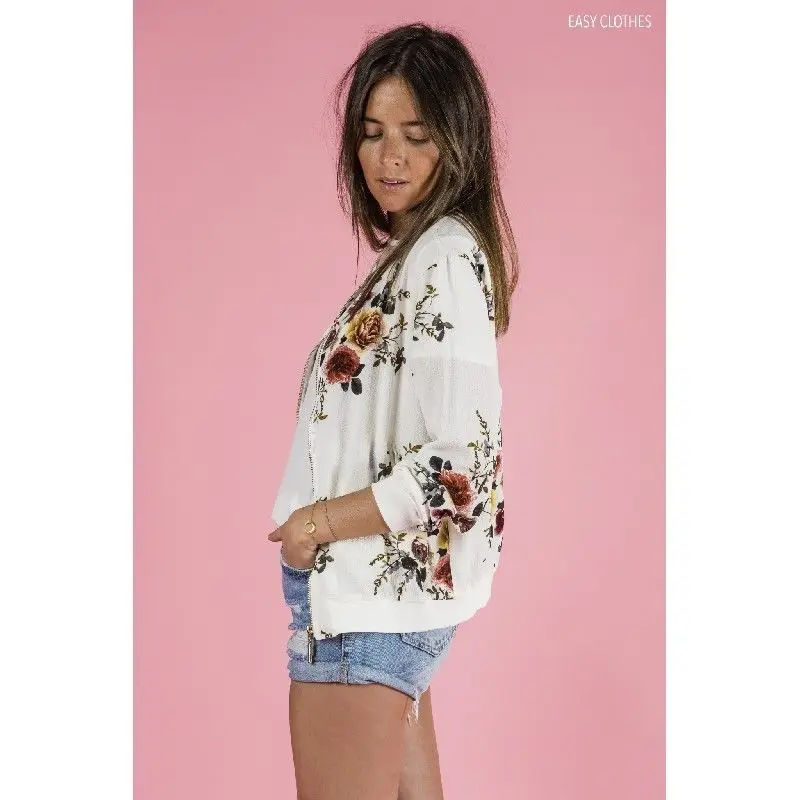 Модная женская куртка с цветочным принтом Повседневная Женская на молнии