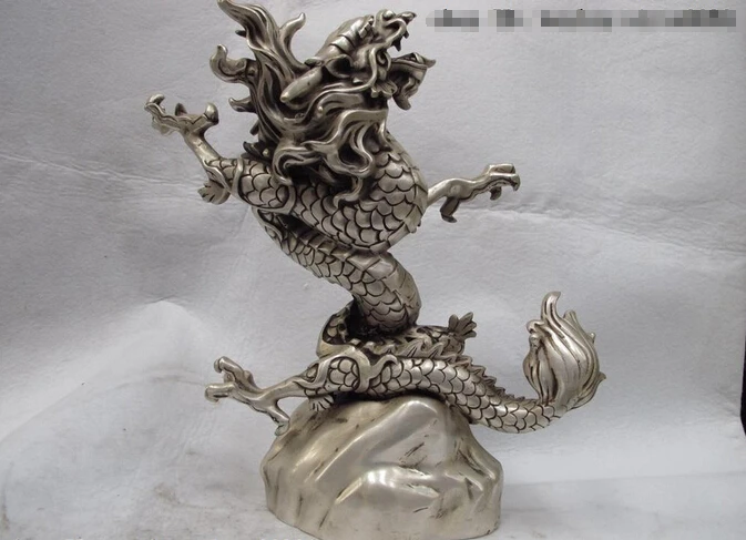 USPS в США китайская фолк белая медная бронзовая серебряная статуя фэншуй Lucky fly Dragon