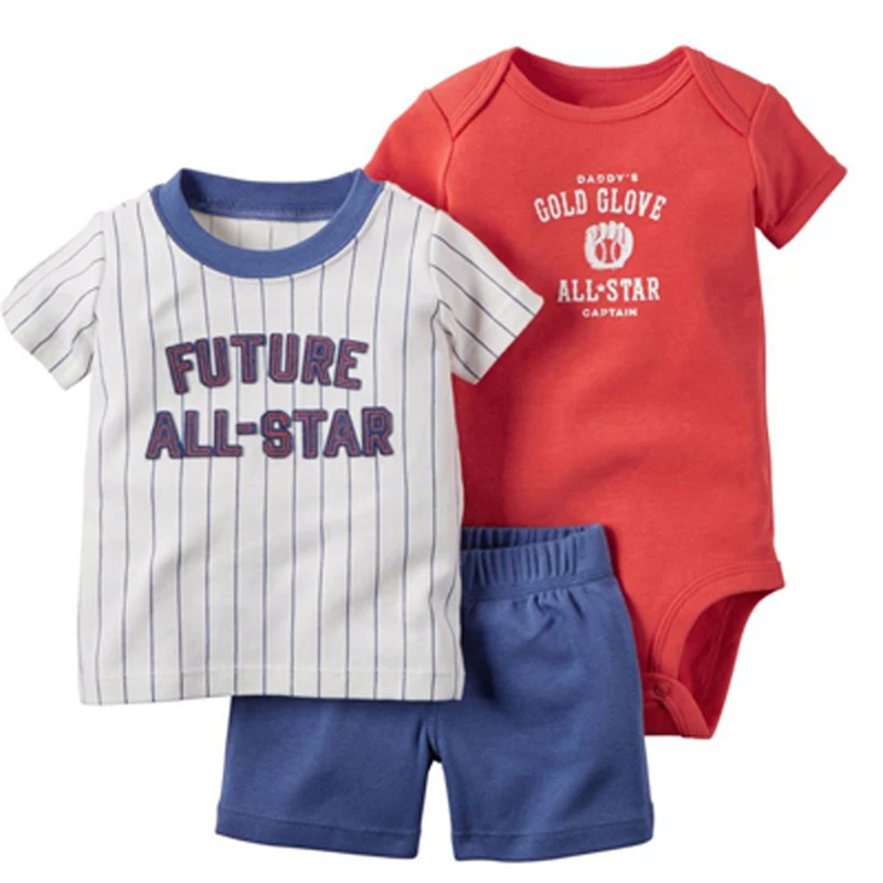 Summer Baby Boy Clothes Set Short Sleeve T shirt Tops+Rompers+Shorts Newborn Outfit Infant Clothing New Born Suit Shirt Cotton |