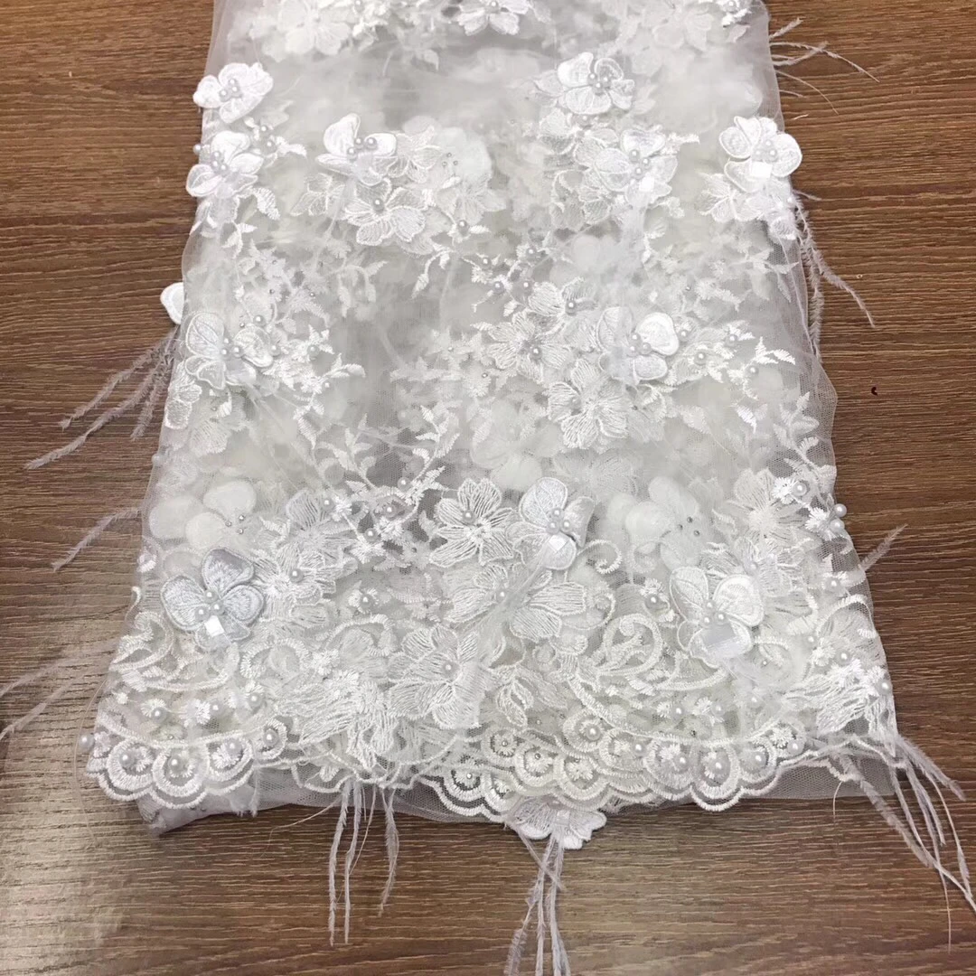 

Bridal Lace Graceful 2018 African Lace Fabric High Quality 3D Flower Embroidery beaded Nigerian Lace Fabrics For Wedding LJ2352