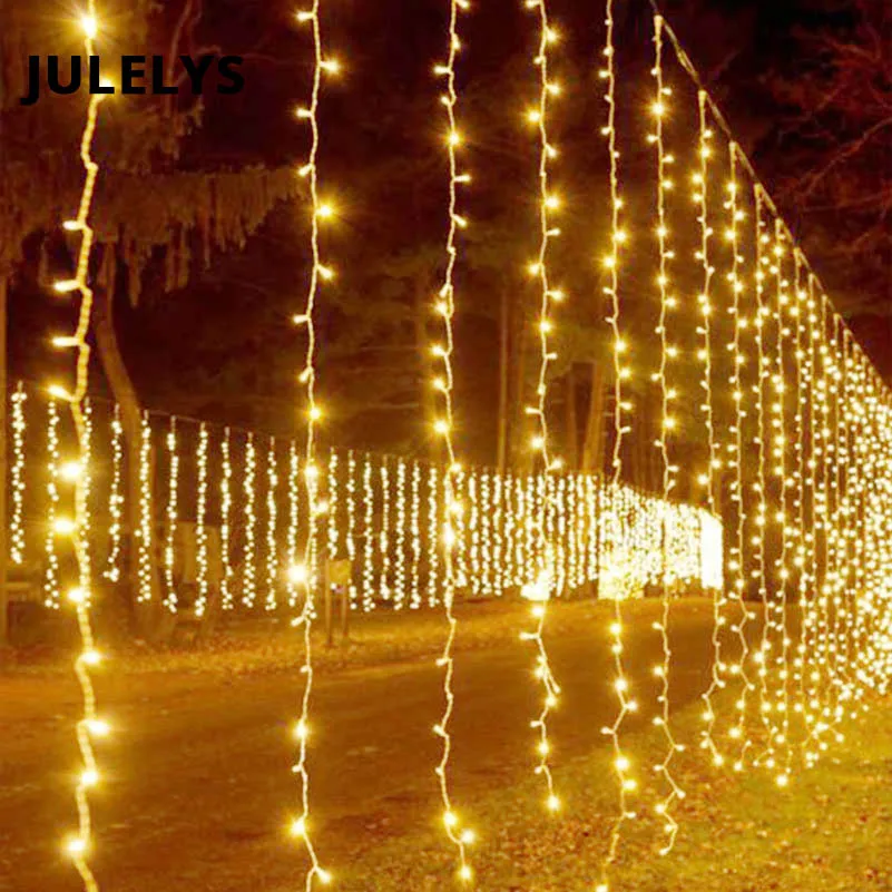 

JULELYS 10m x 4m 1280 Bulbs LED Wedding Decoration Curtain Lights Christmas Garlands Holiday Lights For Backyard Square Garden