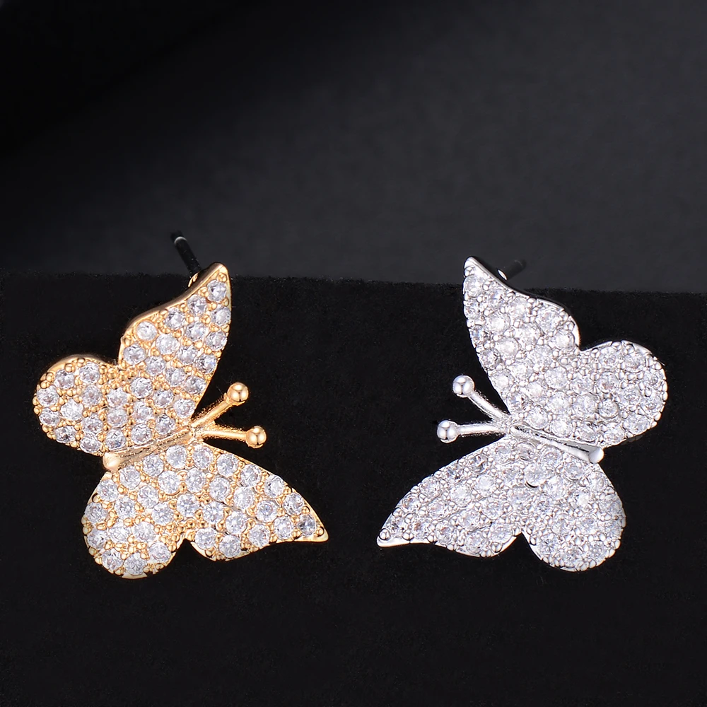 Прекрасный серебро или золото тон Бабочка кубического циркония серьги стержня