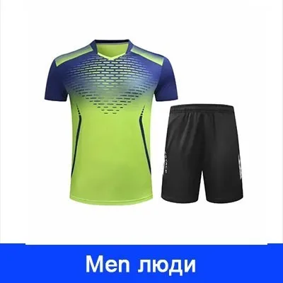 Летняя одежда для тенниса и бадминтона рубашка+ короткий спортивный костюм женский и мужской трикотаж Быстросохнущий дышащий комплект одежды L2051YPC - Color: MEN GREEN SET