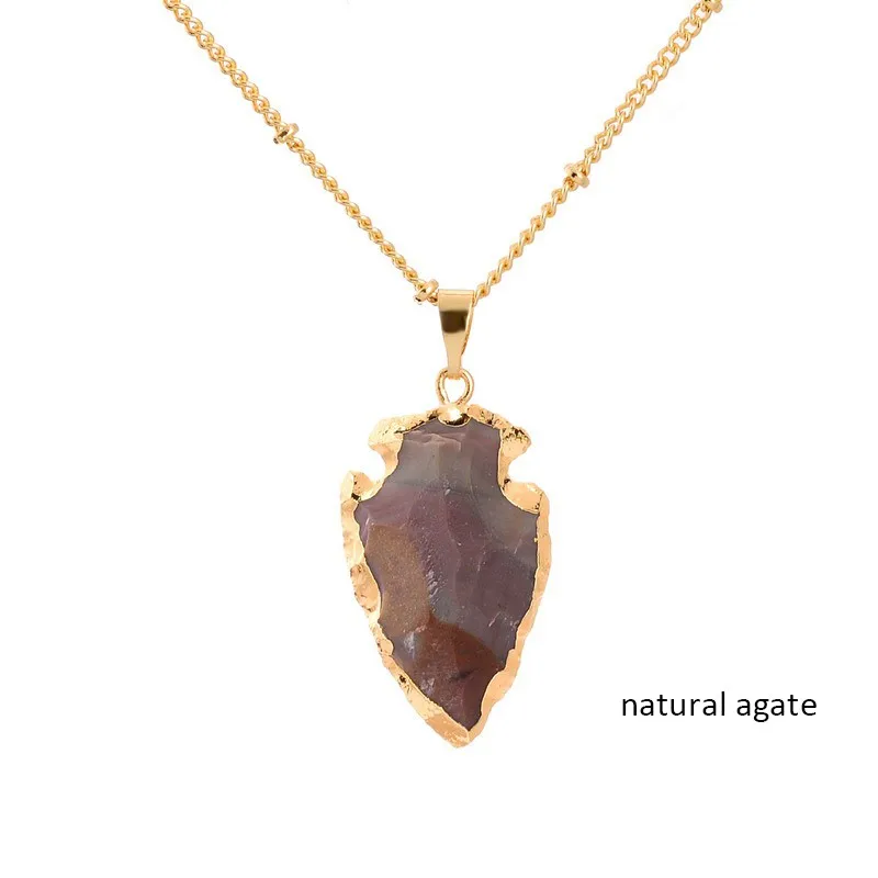 

SEDmart Purple Crystal Natural Stone Pendant Necklace Arrow Healing Crystal Gold Necklace For Women Men Gilt Pendant Jewelry