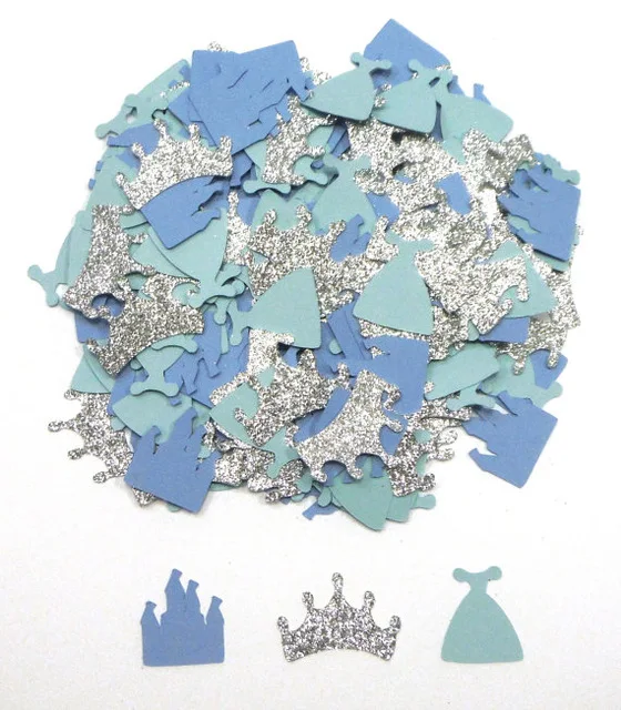 

Blue Princess Themed Confetti with Silver Glitter Crowns Assorted Pieces for a Birthday Party Table decor scrapbook favors