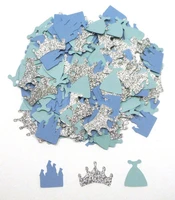 blue princess themed confetti with silver glitter crowns assorted pieces for a birthday party table decor scrapbook favors