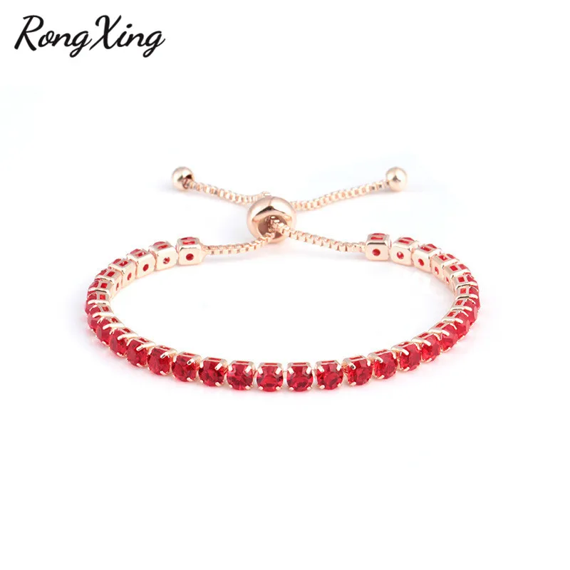 Rose Gold Red RongXing Фиолетовый/Красный Кристалл кубического циркония браслеты с подвесками для женщин Ретро розовое золото/серебро Стразы браслет свадебные украшения - Окраска металла: Rose Gold Red