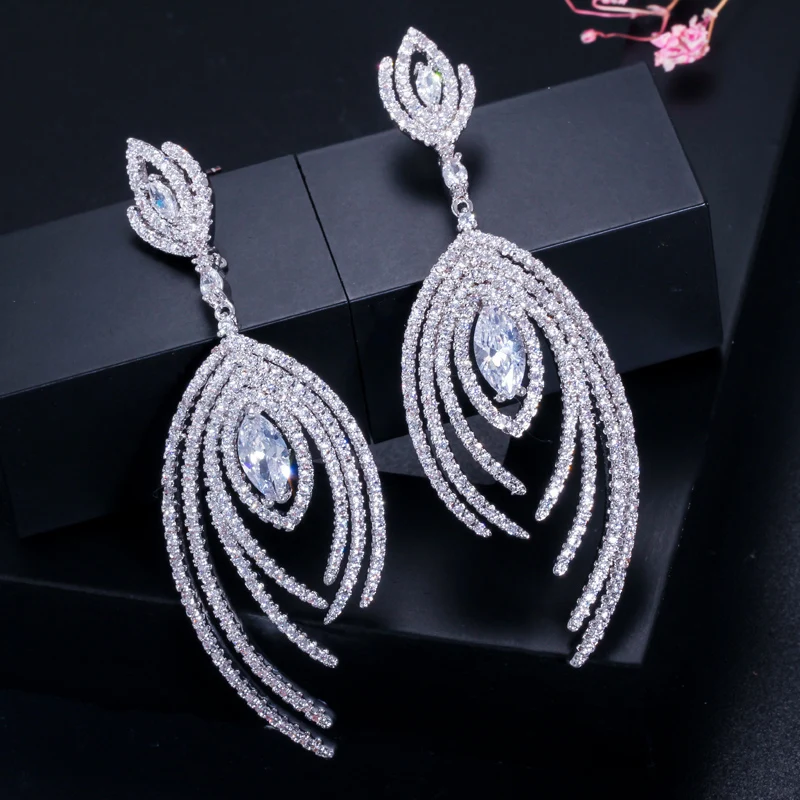 Женские длинные серьги подвески из циркония с микрозакрепкой|earrings for|earring for