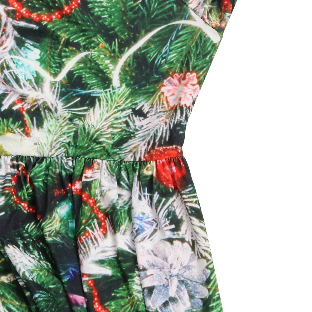 

Autumn Winter Women Christmas Tree Printed Long Sleeve Elastic Dress Snowflakes Cute Female Holiday vestido party Elegant dress