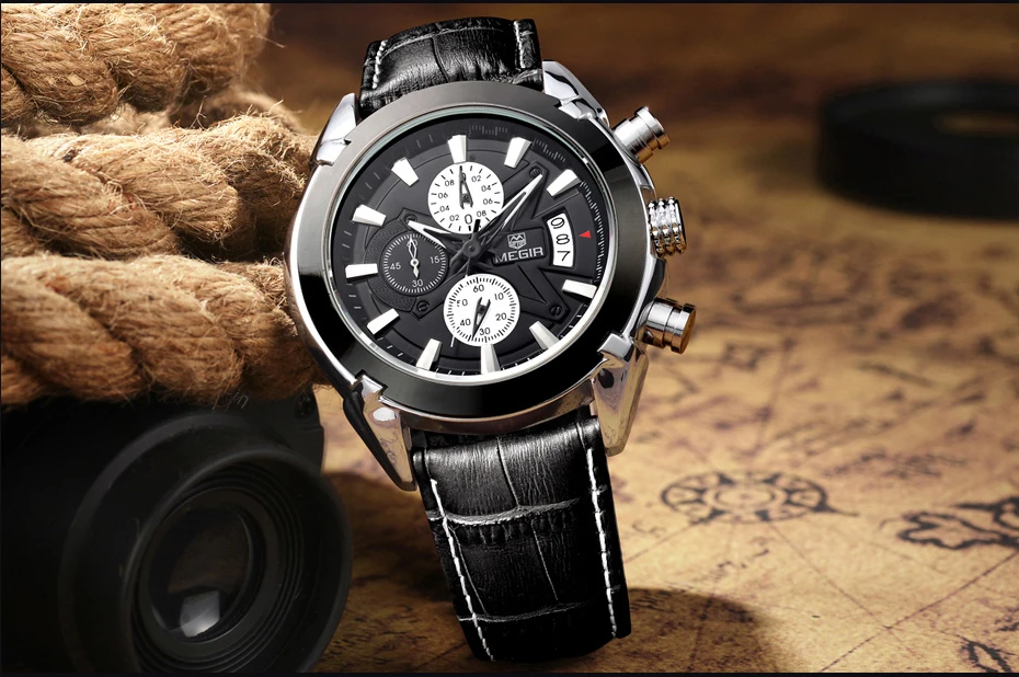 MEGIR оригинальные мужские кварцевые часы Reloj Hombre кожаные деловые часы мужские часы с хронографом армейские военные часы спортивные мужские