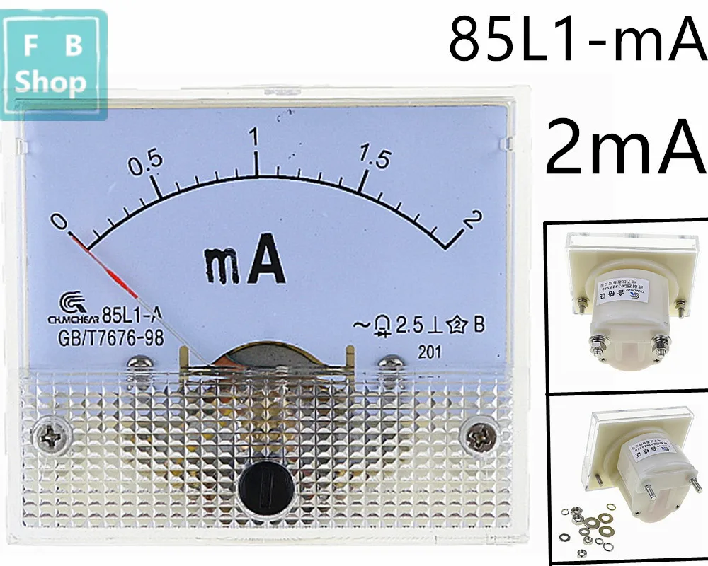 

1PCS 85L1-mA 2mA AC White Plastic Shell Analog Panel AMP Meter Ammeter